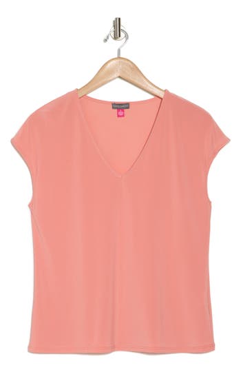 Vince Camuto V-neck Knit T-shirt In Pink