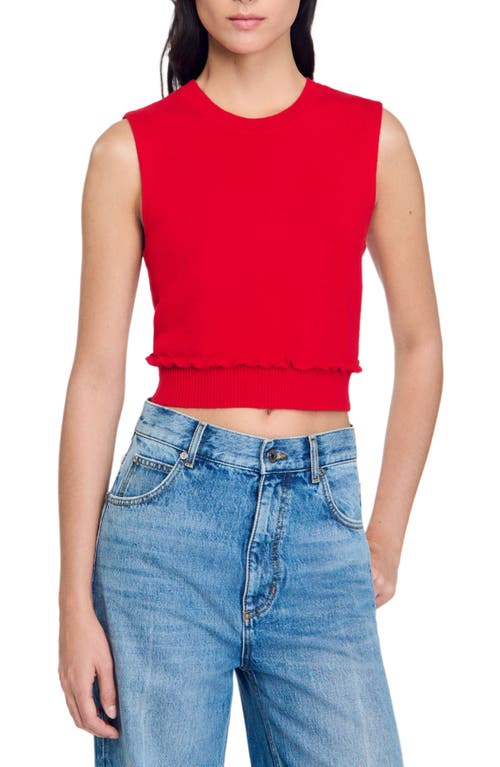 Sandro Ruffle-detail Wool-blend Vest In Red