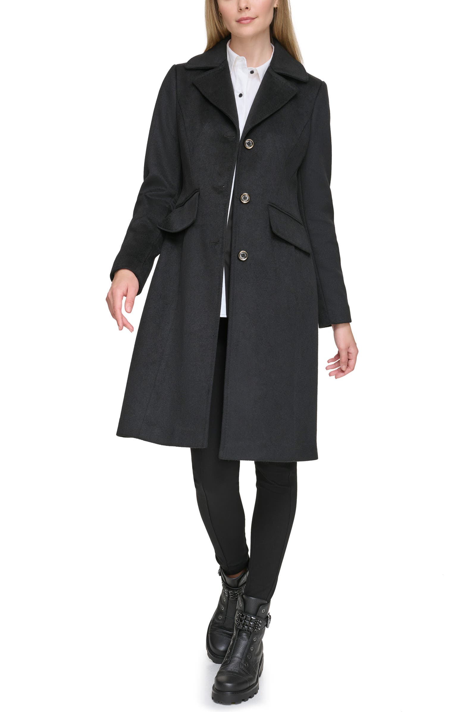 Karl Lagerfeld Paris Tailored Pickstitch Wool Blend Coat | Nordstrom