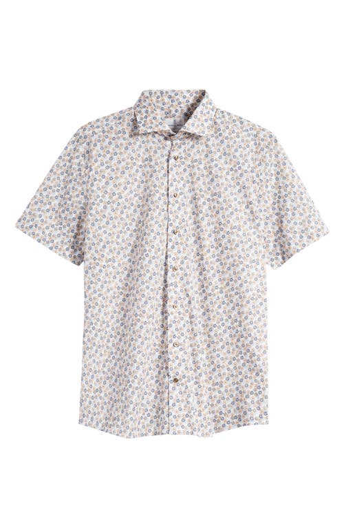 Emanuel Berg Modern Fit Floral Stretch Short Sleeve Button-Up Shirt in Orange