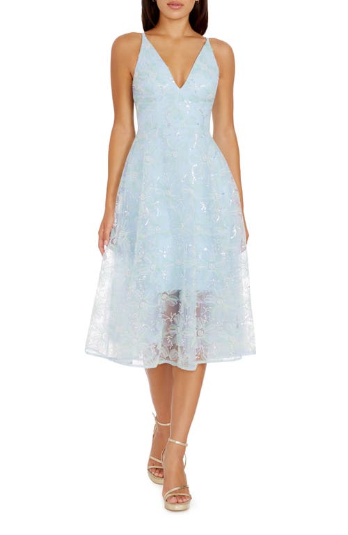 Audrey Beaded Sleeveless Chiffon Dress in Powder Blue Multi