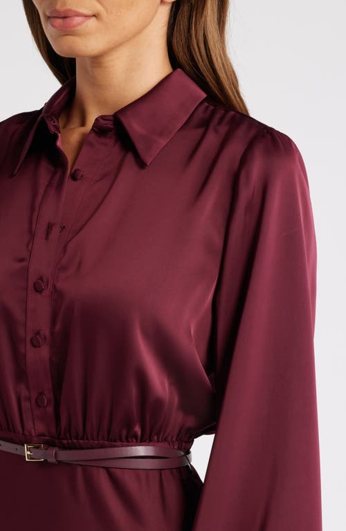 Shop Sam Edelman Fluid Long Sleeve Satin Midi Shirtdress In Wine