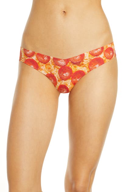 Commando Print Thong In Pizza Close Up