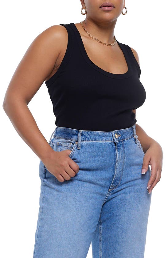 Shop River Island Scoop Neck Cotton Tank In Black