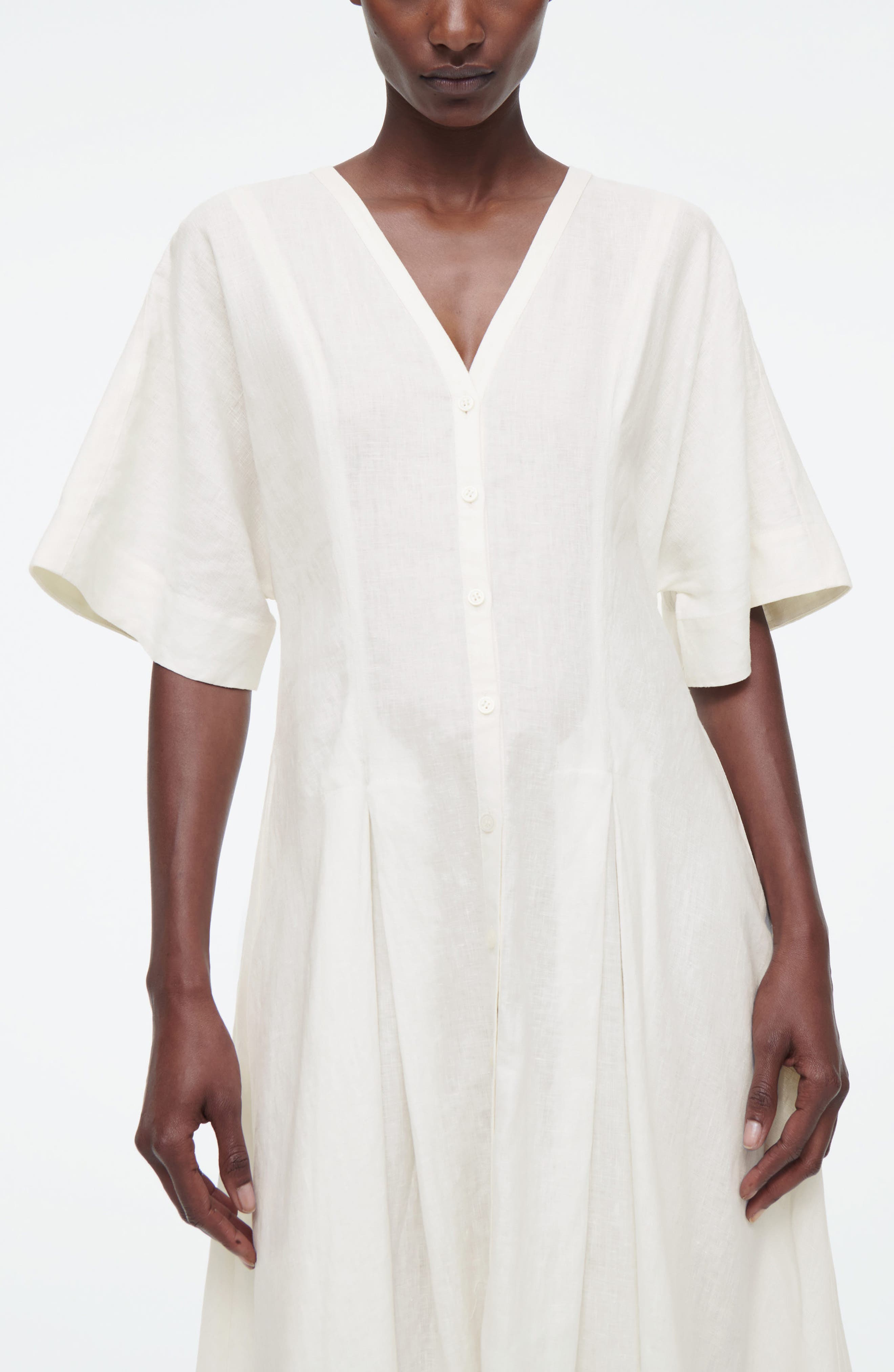 COS Pleated Linen Blend Midi Shirtdress | Nordstrom