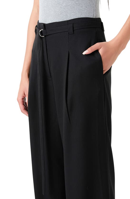 Shop Grey Lab Pleated Belted Stretch Wide Leg Pants In Black