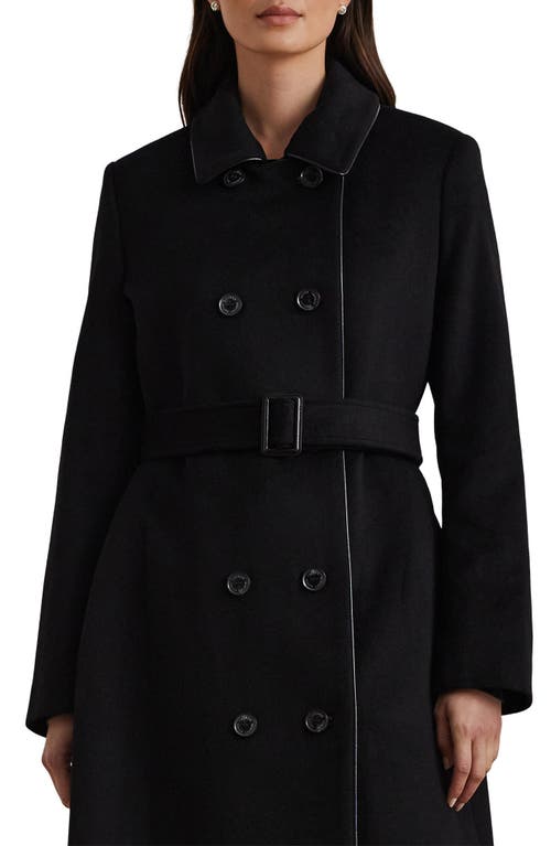 Shop Lauren Ralph Lauren Double Breasted Wool Blend Trench Coat In Black