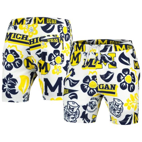 Men's Wes & Willy White Michigan Wolverines Vault Tech Swimming Trunks