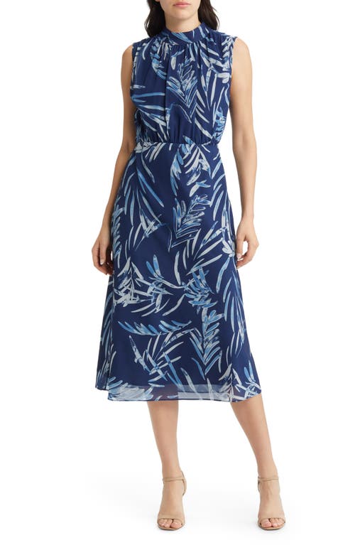 Lost + Wander Abby Print Sleeveless Midi Dress in Navy Blue