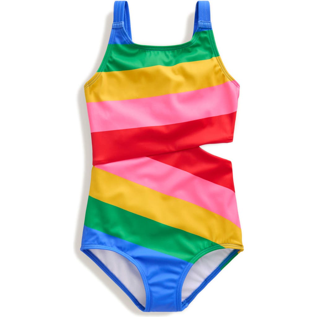 Mini Boden Cutout One-piece Swimsuit In Festival Pink Rainbow