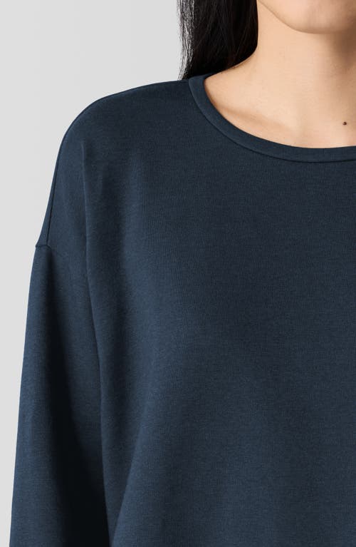 Shop Eileen Fisher Crewneck Long Sleeve Crop Top In Deep Adriatic