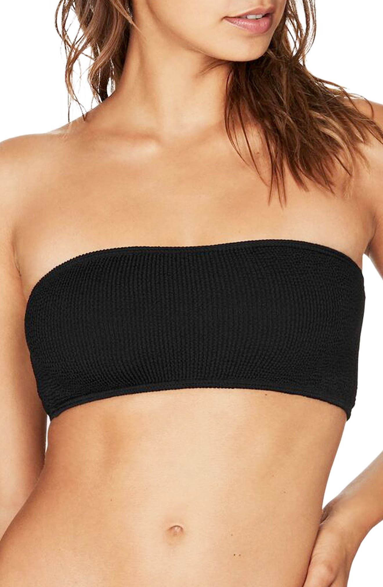 black ribbed bandeau bikini top