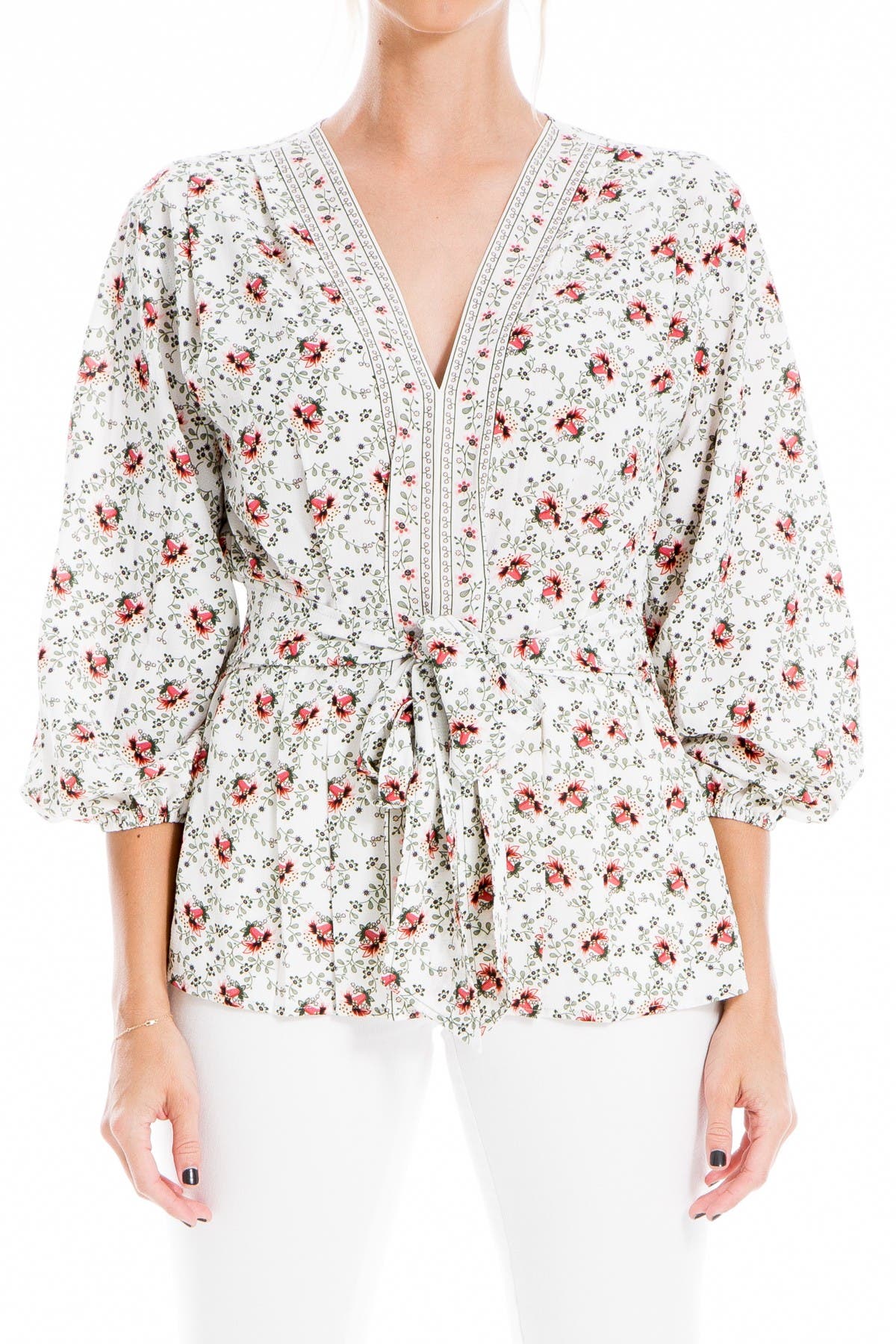 max studio v neck waist tie dress