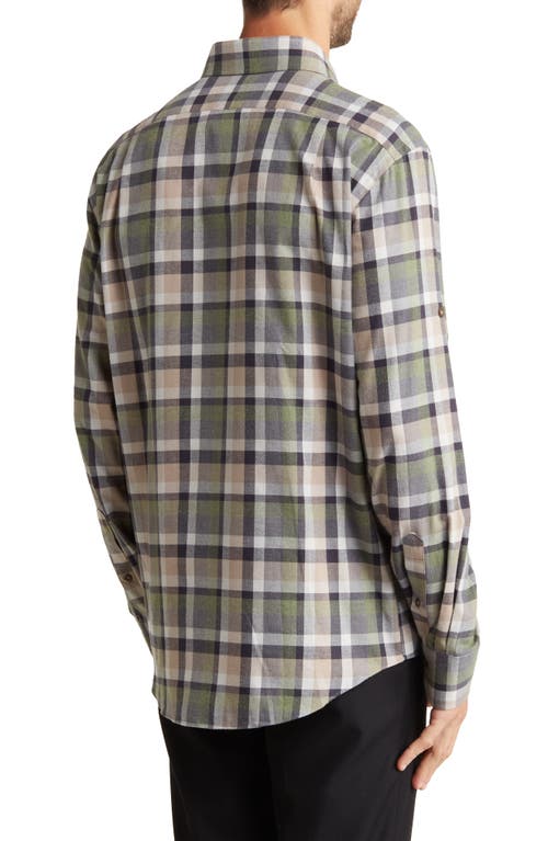 Shop Lorenzo Uomo Check Print Trim Fit Long Sleeve Cotton Flannel Button-up Shirt In Tan/hunter