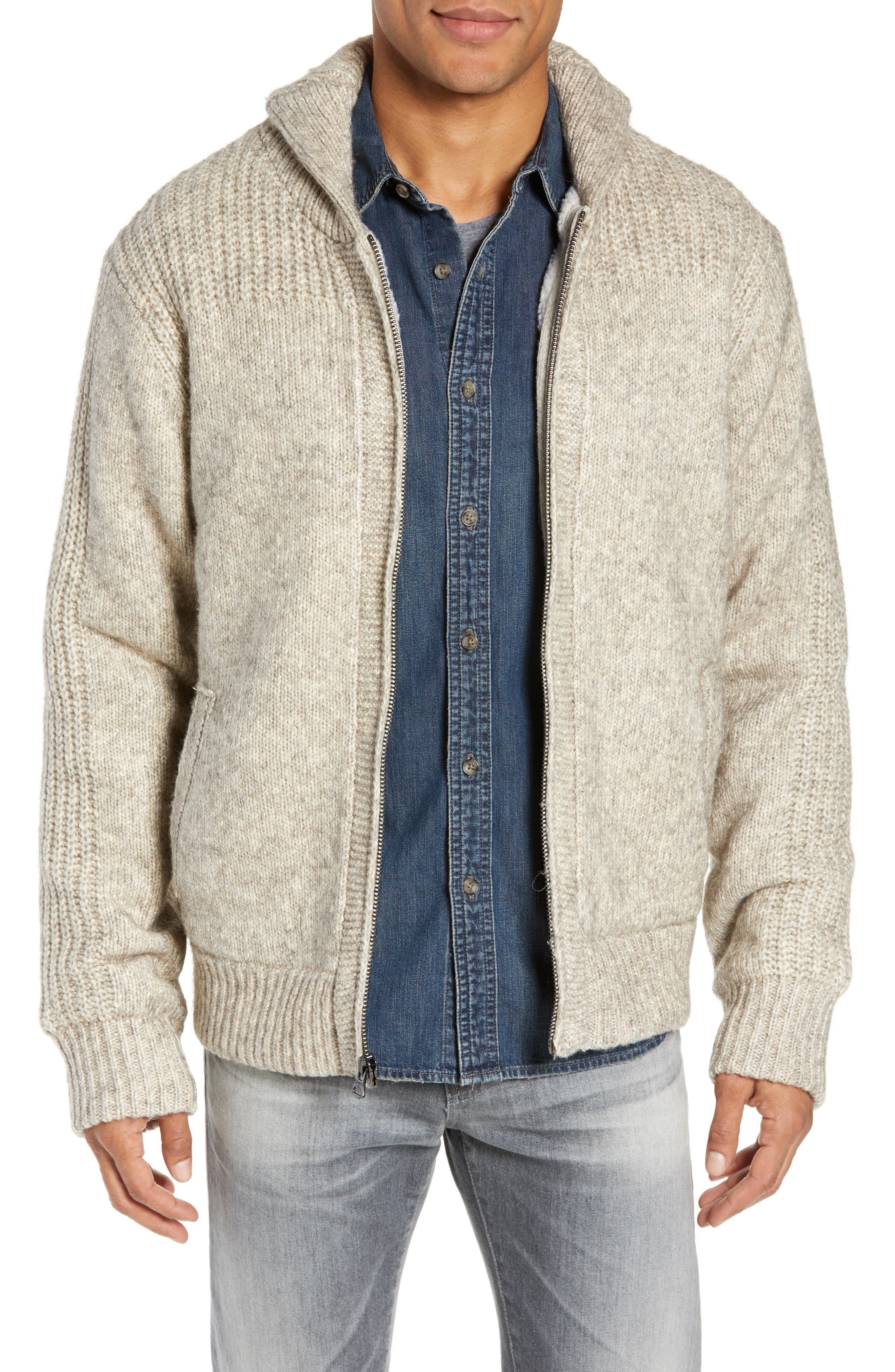 Schott NYC Wool Blend Zip Sweater Jacket, Size Large in Limestone at Nordstrom (size L ) 