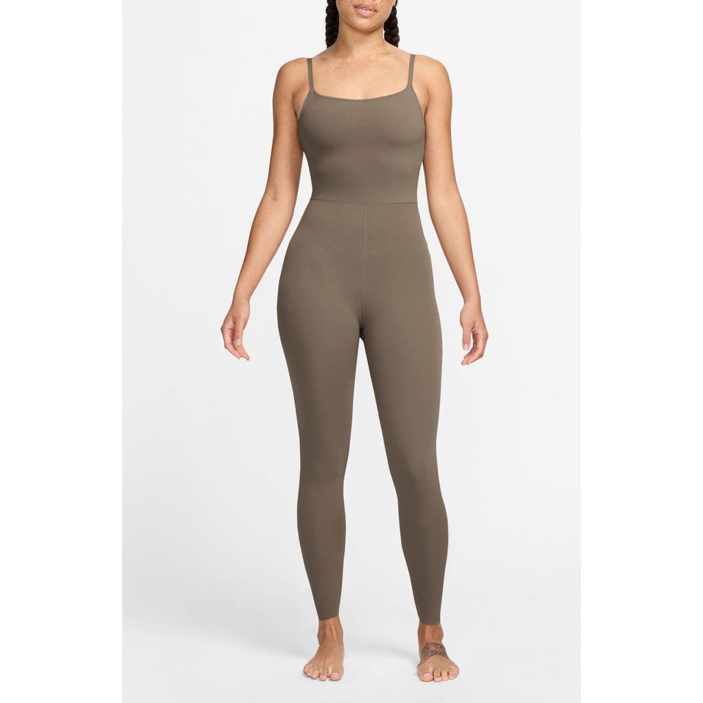 Shop Nike Zenvy Dri-fit 7/8 Bodysuit In Mink Brown