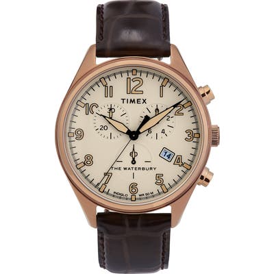 Timex Waterbury Chronograph Leather Strap Watch, 42Mm