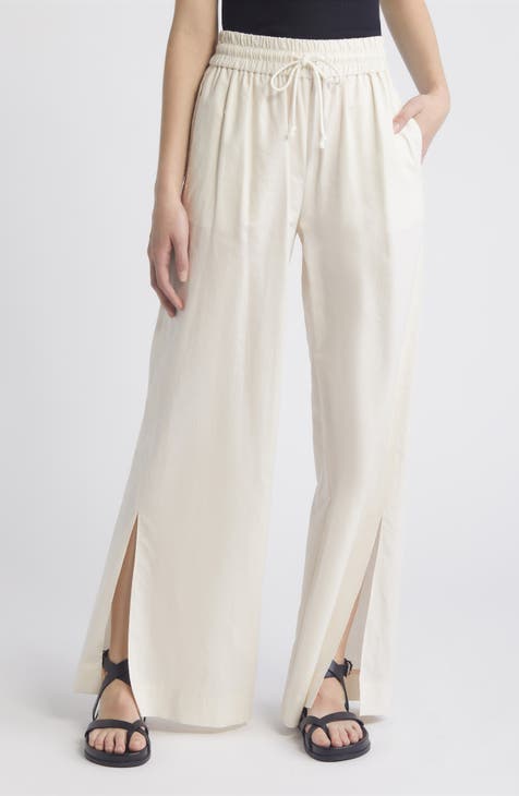 Drawstring Slit Hem Cotton Blend Lounge Pants