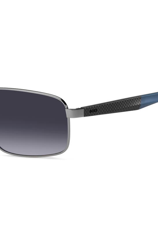 Hugo Boss Boss Rectangle Aviator Sunglasses, 59mm In Ruthenium Blue