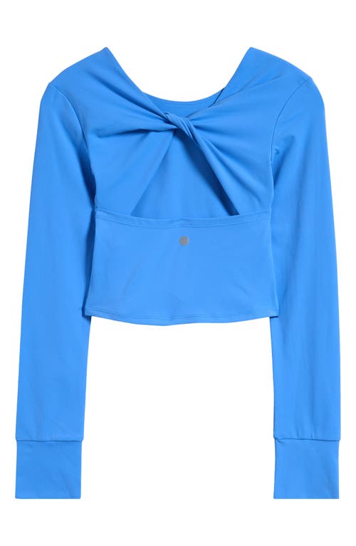 Shop Zella Girl Kids' Long Sleeve Twist Cutout Crop T-shirt In Blue Lapis