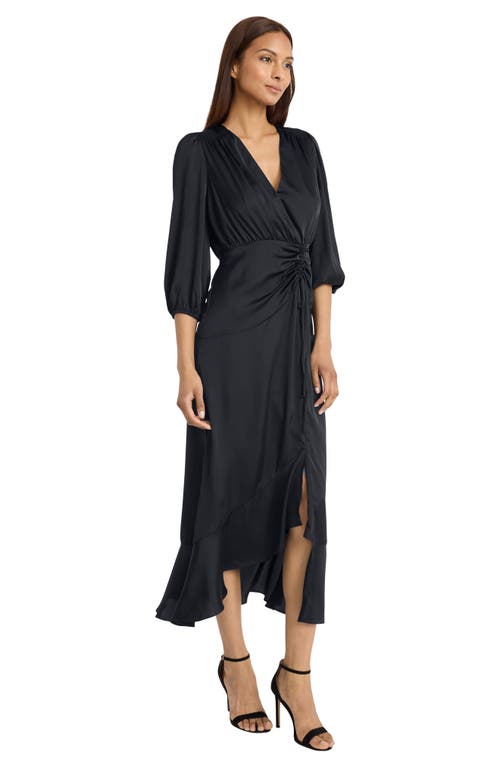Donna Morgan For Maggy Three-quarter Sleeve Faux Wrap Midi Dress In Black