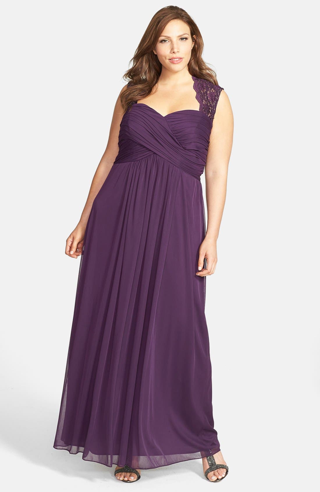 Xscape Lace Yoke Ruched Jersey Gown (Plus Size) Nordstrom