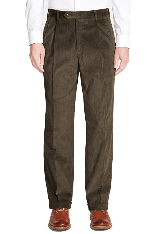 Berle Italian 8-Wale Luxury Corduroy Pleated Trousers Olive at Nordstrom,