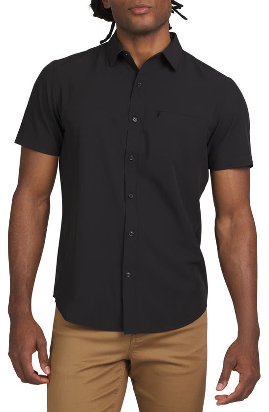 Dkny Sportswear Lenox Short Sleeve Button-up Tech Shirt In Black