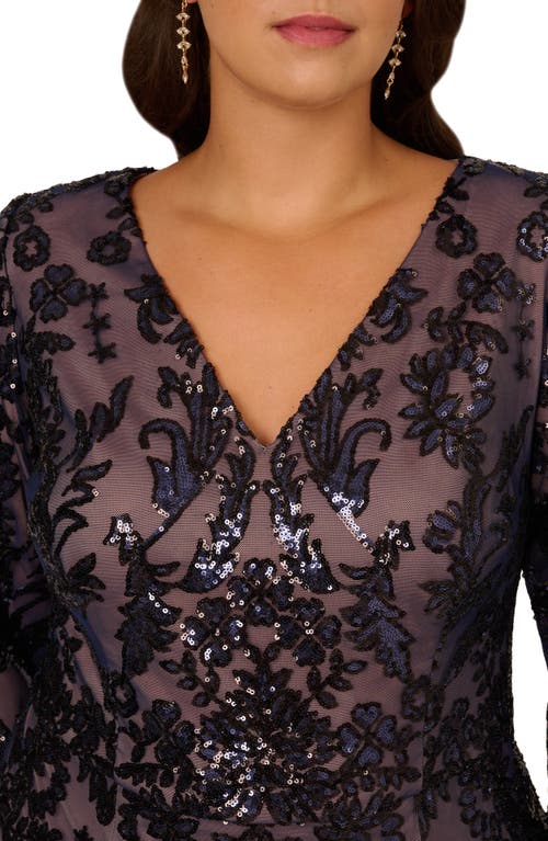 ADRIANNA PAPELL ADRIANNA PAPELL SEQUIN V-NECK SHEATH COCKTAIL DRESS