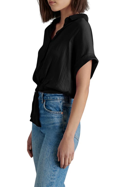 Shop Steve Madden Tori Tie Front Button-up Shirt In Black Satin