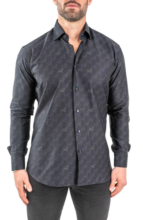 Maceoo Einstein Repeat Lion Cotton Button-Up Shirt in Black 