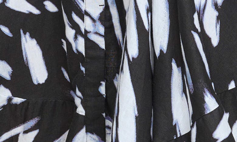 Shop Dkny Print Cap Sleeve Linen Shirtdress In Black/ Wave Blue Multi