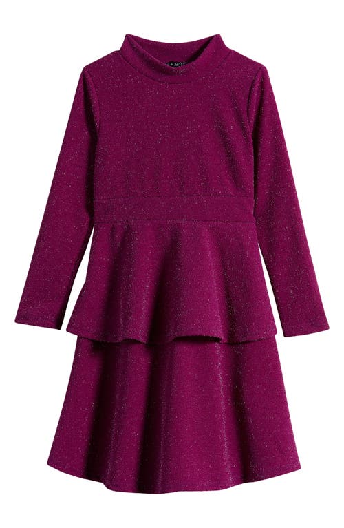 Ava & Yelly Kids' Metallic Long Sleeve Tiered Dress Magenta at Nordstrom,