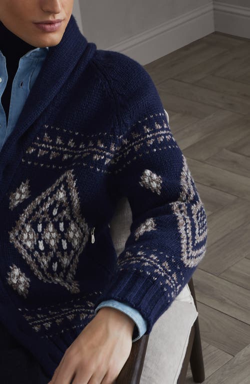 Shop Brunello Cucinelli Cashmere Jacquard Cardigan In Indigo