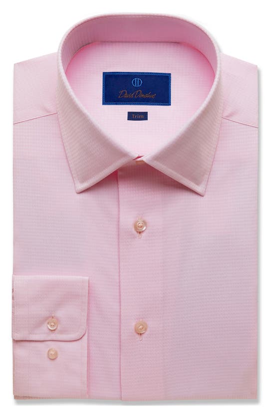 David Donahue Micro Stripe Royal Twill Trim Fit Dress Shirt In Pink
