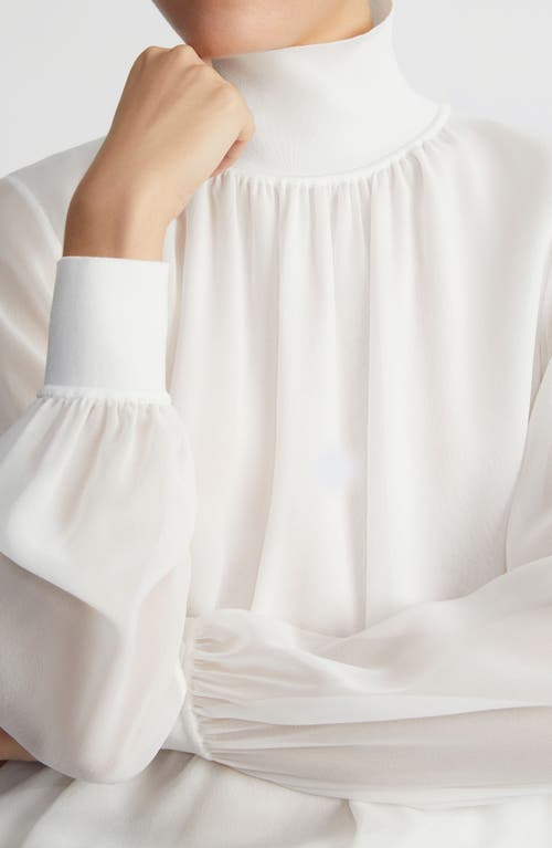 Lafayette 148 Opaque & Sheer Silk Wrap Blouse In Cloud