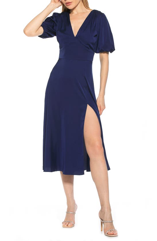 Alexia Admor V-neck Puff Sleeve Midi Dress In Navy