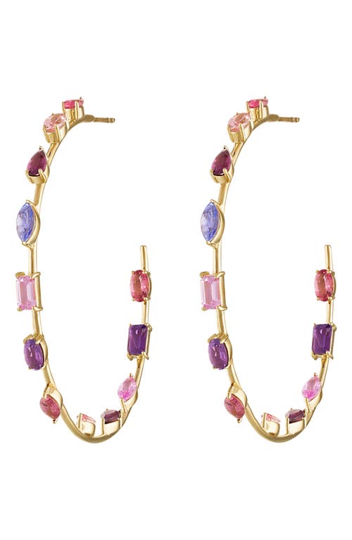 Goddess Crystal Hoop Earrings in Yellow Gold/Mixed Stone