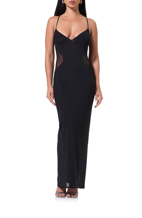 Shop Afrm Alyson Mesh Panel Maxi Dress In Noir