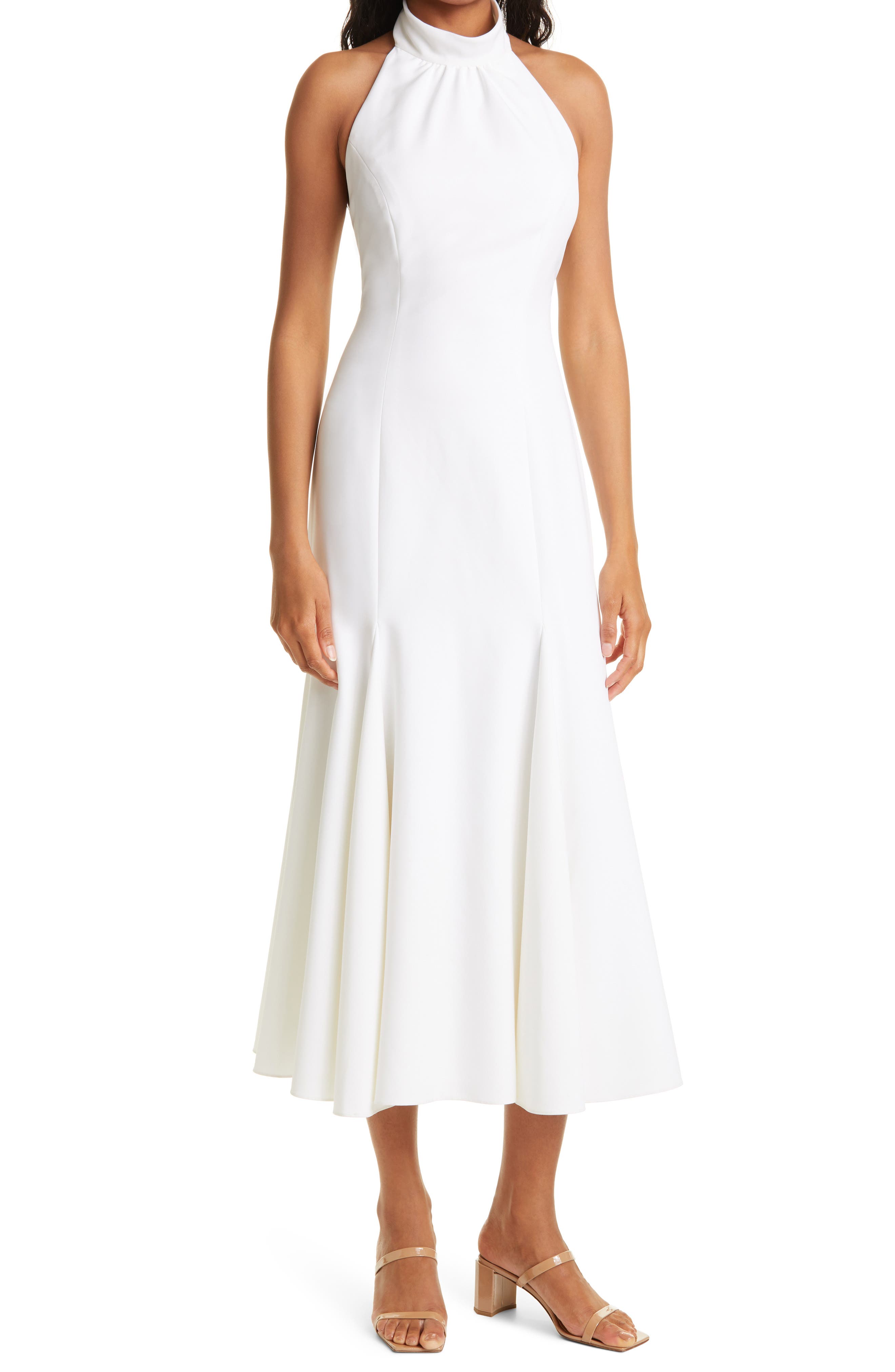 white halter neck cocktail dress