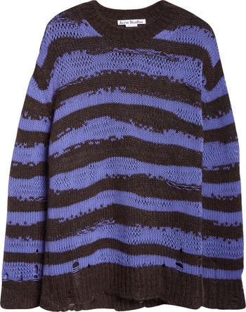 Acne Studios Karita Distressed Stripe Open Stitch Cotton, Mohair 