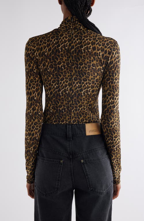 Shop Isabel Marant Joyela Leopard Print Stretch Jersey Turtleneck Top