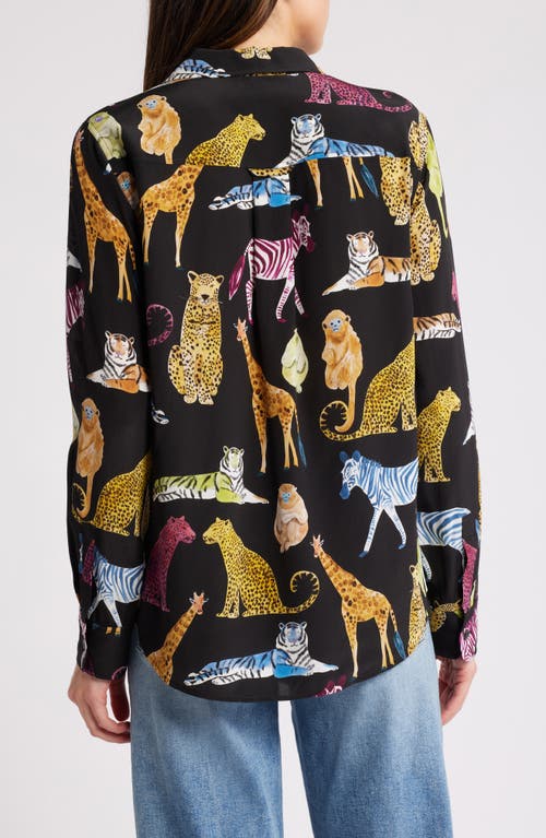 Shop Rails Kate Animal Print Button-up Silk Blouse In Illustrated Animals