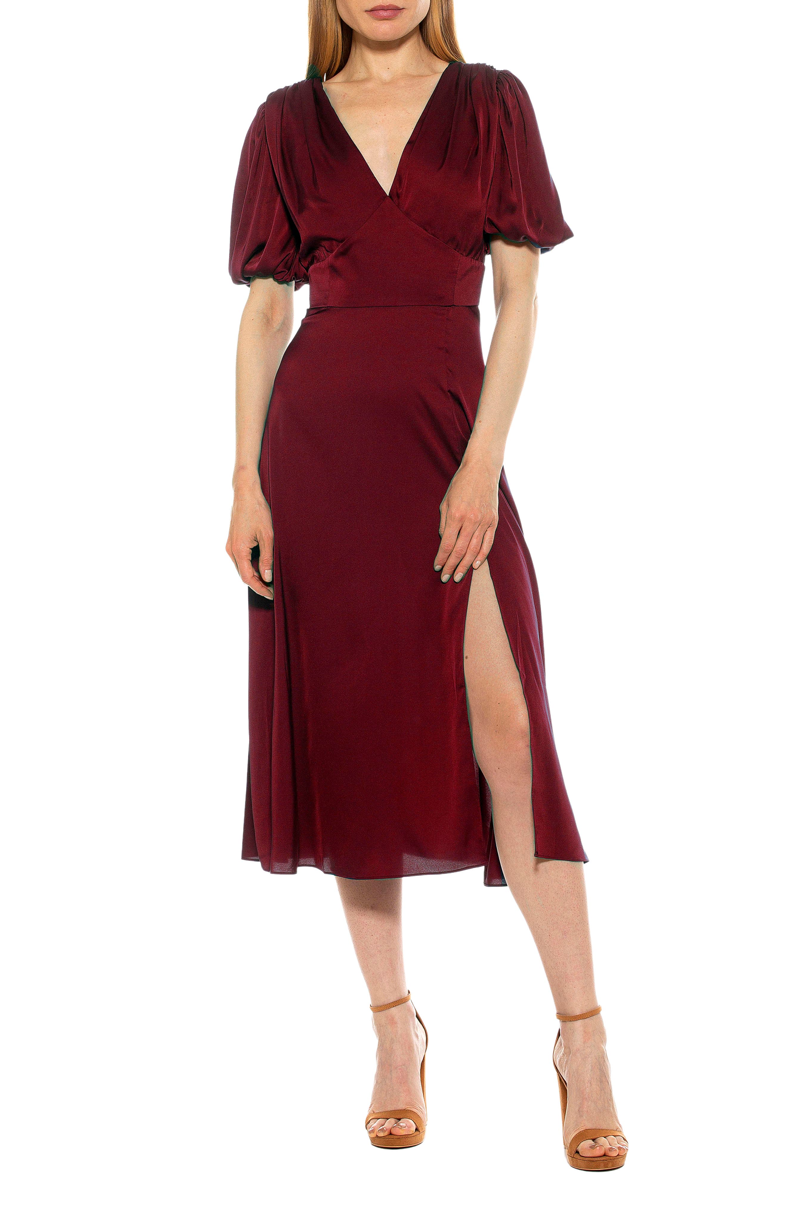 Alexia Admor V-neck Puff Sleeve Dress In Burgundy