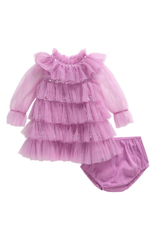 Tutu Du Monde Bebe Luminous Sequin Long Sleeve Tiered Tulle Party Dress & Bloomers In Mulberry