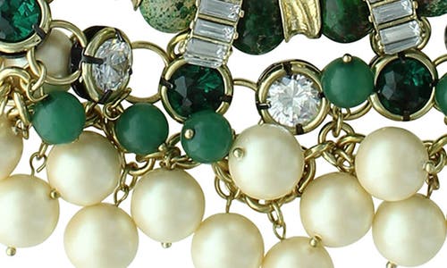 Olivia Welles Gold Plated Dina Crystal & Faux Pearl Collar Necklace In Gold/green/cream