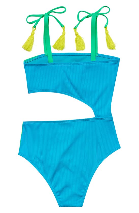 Shop Beach Lingo Kids' Colorblock Cutout One-piece Swimsuit In Blue Moonstone