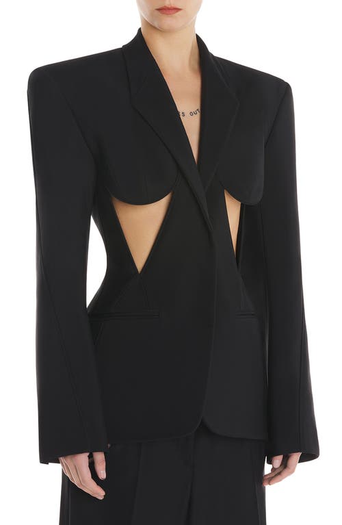 Cutout Detail Single Breasted Gabardine Blazer in Black