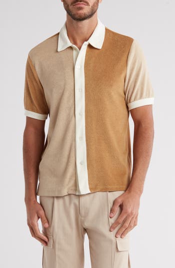 Truth Cabana Beach Terry Button-up Shirt In Brown
