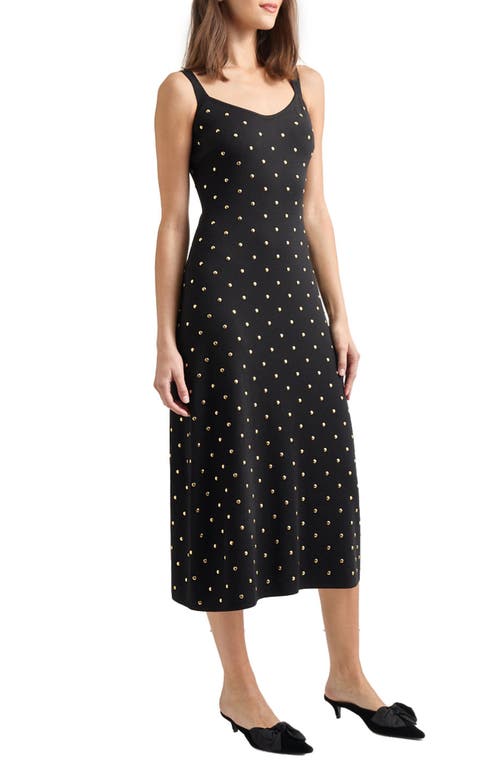 Misook Modern Fit Gold Stud Midi Soft Knit Tank Dress In Black